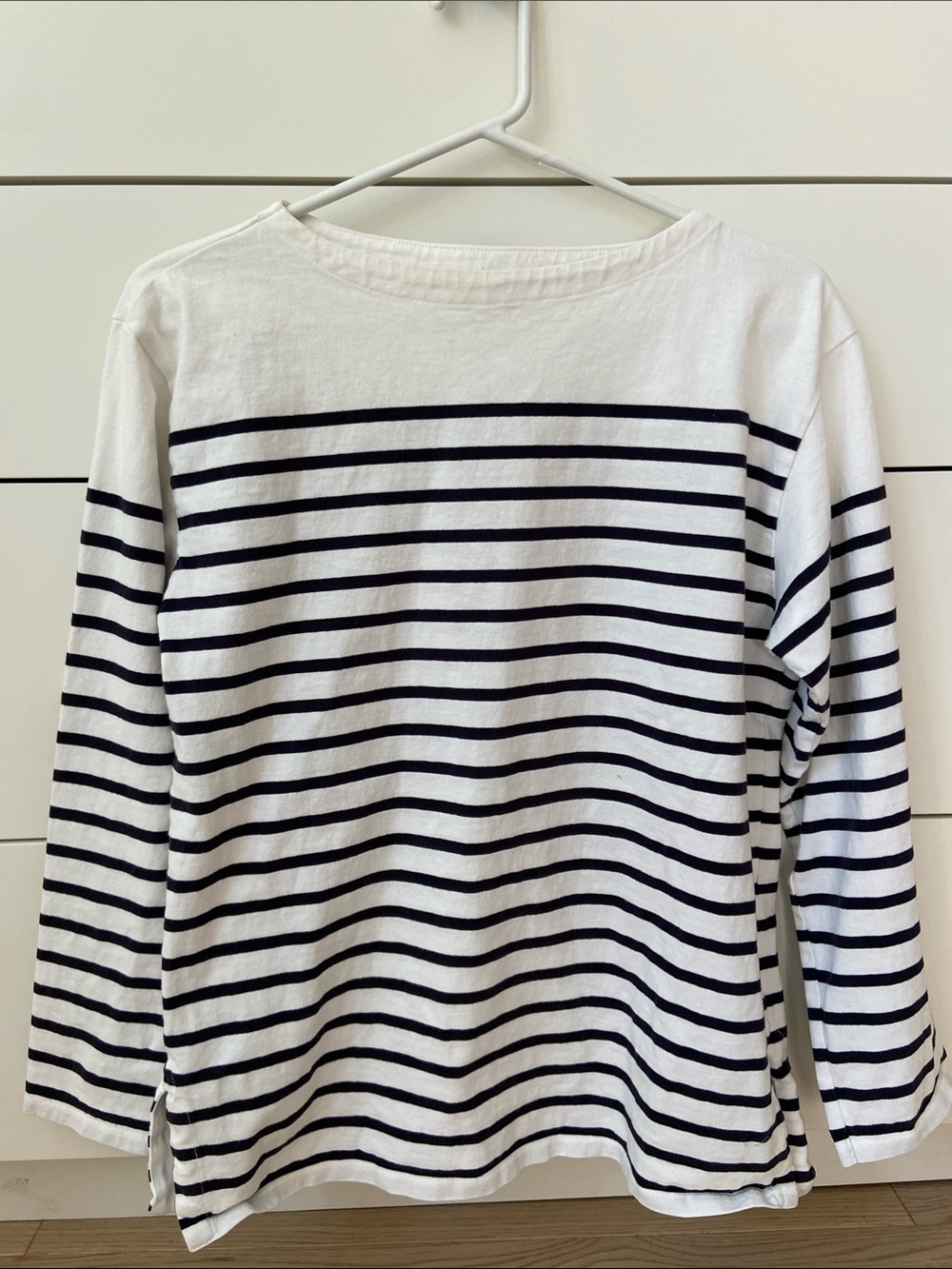 Uniqlo White Long-Sleeve Tee with Black Stripes